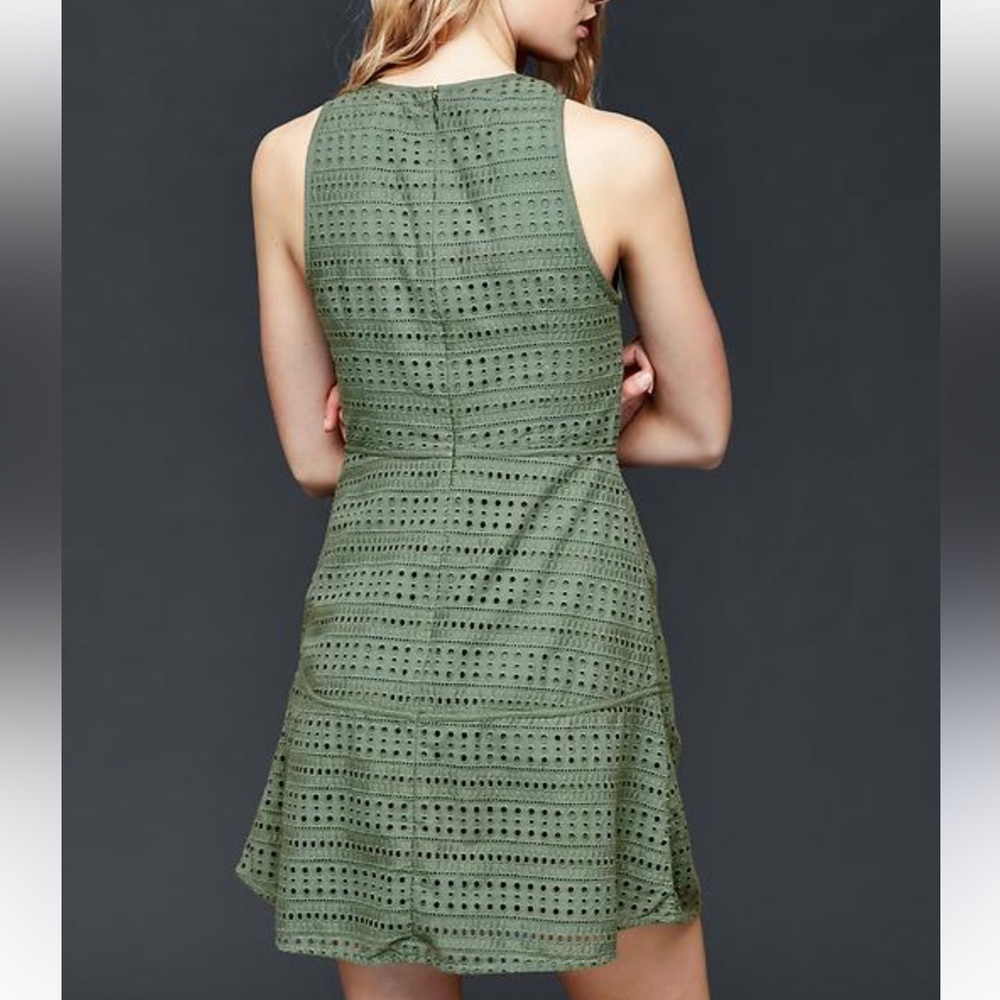 Gap - Olive Green Eyelet Sleeveless Fit & Flare Dress - Picture 4 of 6